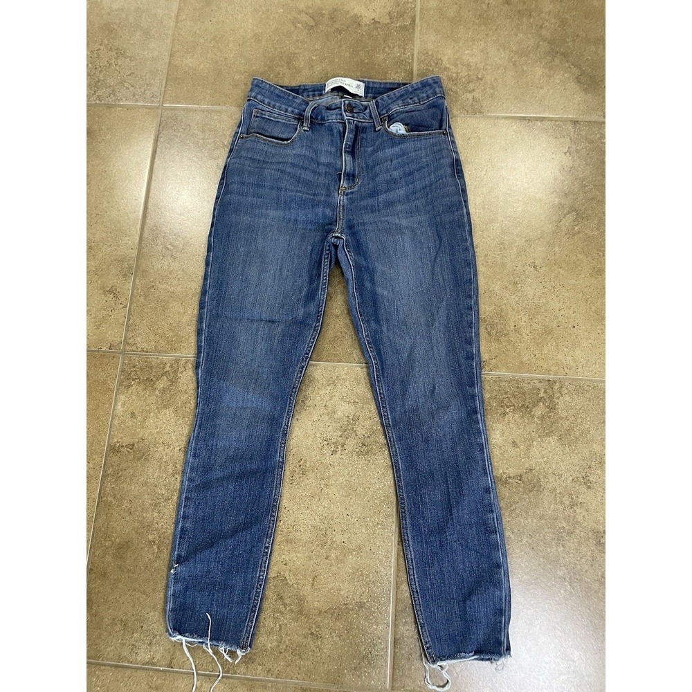 Abercrombie & Fitch High Rise Super Skinny Sz 6 26 Distressed Ankle Jeans Blue